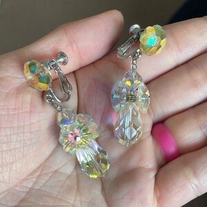 Vintage Iridescent Dangling Clip-on Earrings